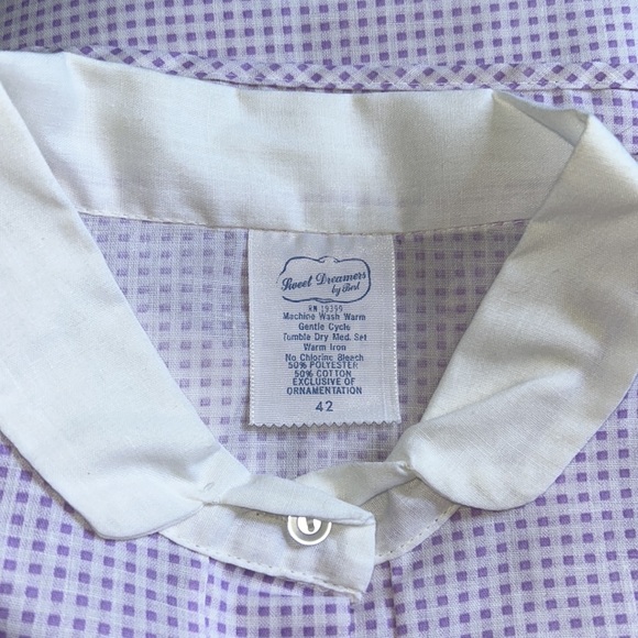 Vintage Sweet Dreams by Best Lavender and White Gingham Check Night Shirt Sz 42 - Picture 4 of 4